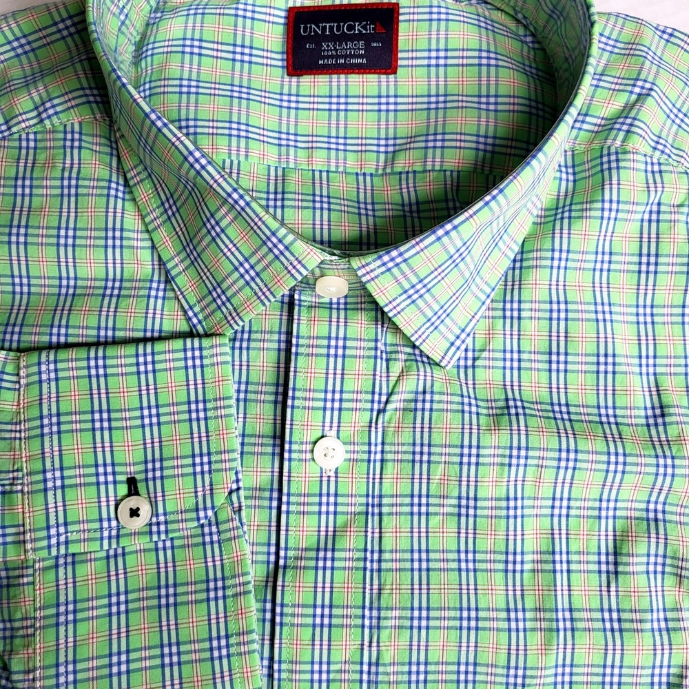 UNTUCKit Frascati Mens XXL Green Blue Plaid Long Sleeve Button Down Shirt NWT‎